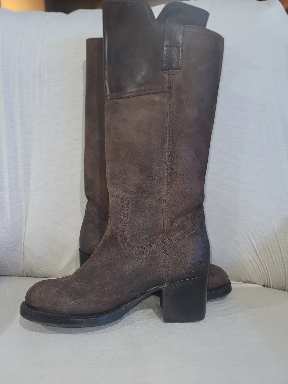 Frye Brown Suede & Leather Tall Boots Size 6.5 EUC